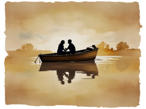 Szerelmes pár csónakban, akvarell | Loving couple in a paddle boat, aquarell
